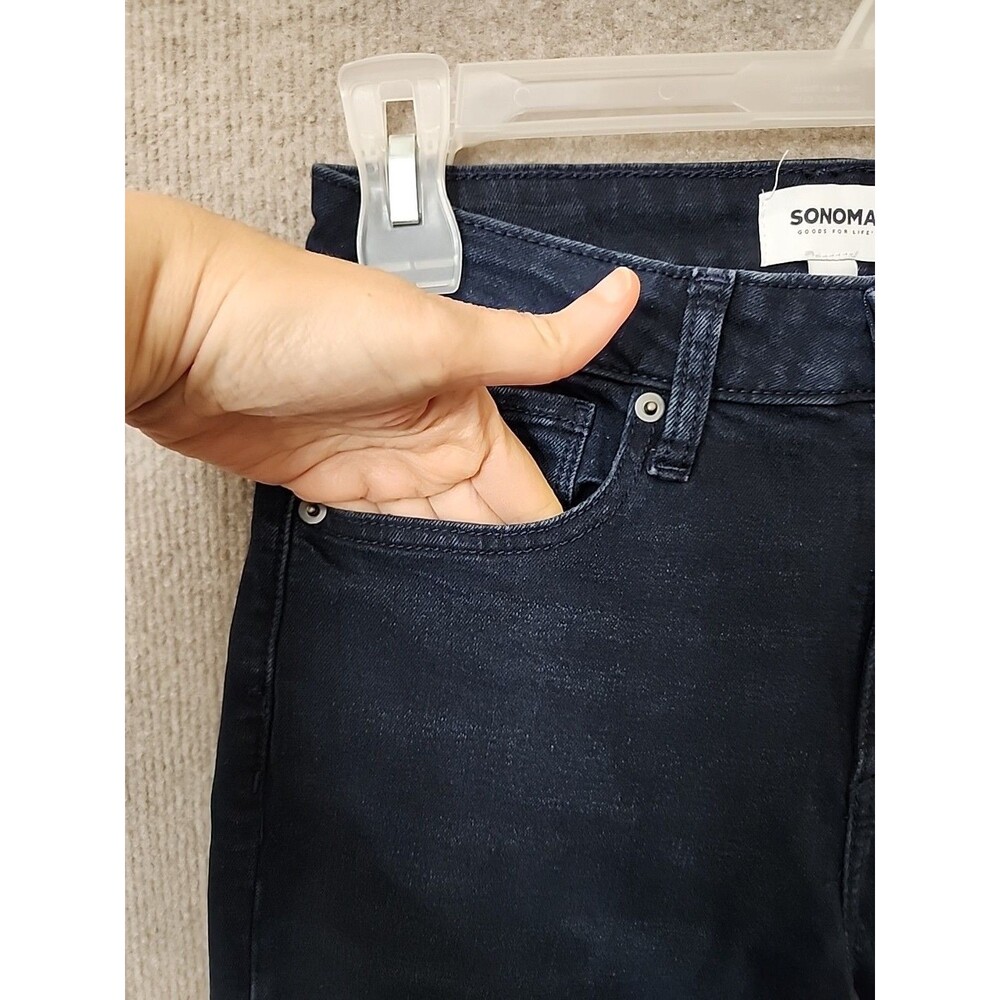 Sonoma High Rise Straight Jeans Womens 2 Petite Blue Dark Wash Stretch NEW - Picture 2 of 9